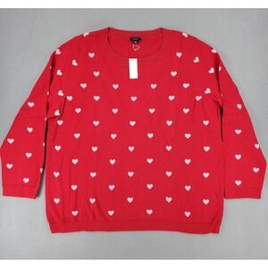 Talbots Womens Red Pink Heart Long Sleeve Sweater Size 2Xp Valentines Holiday‎